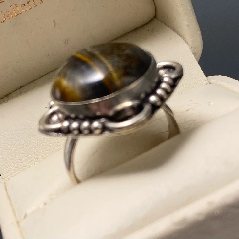 Silver Tigers Eye vintage style ring 7